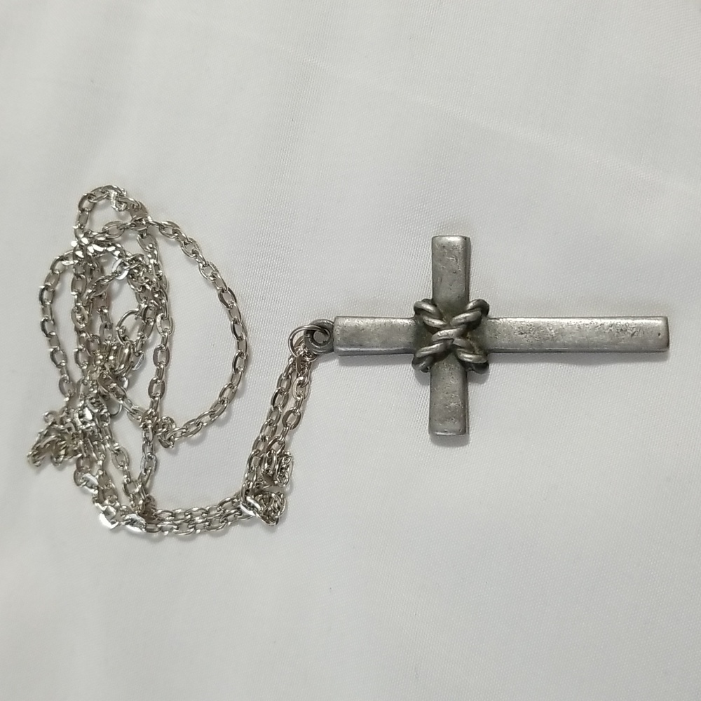 Vintage Silver Cross Necklace Pewter